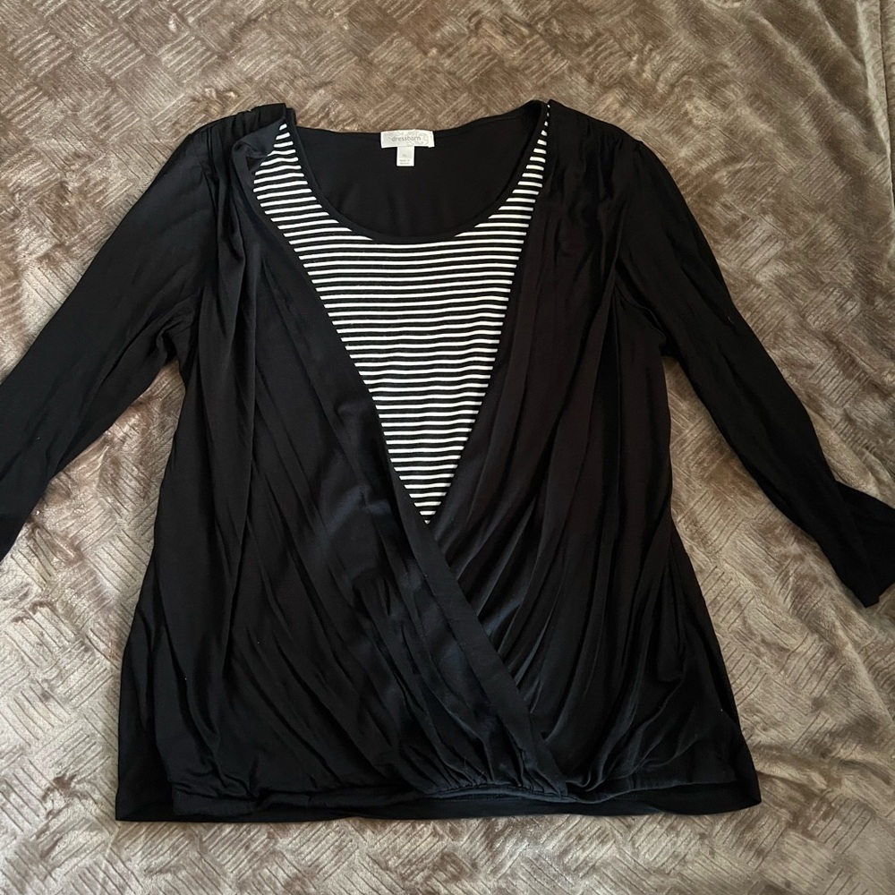 Black Layered Look Long-Sleeve Women's Top